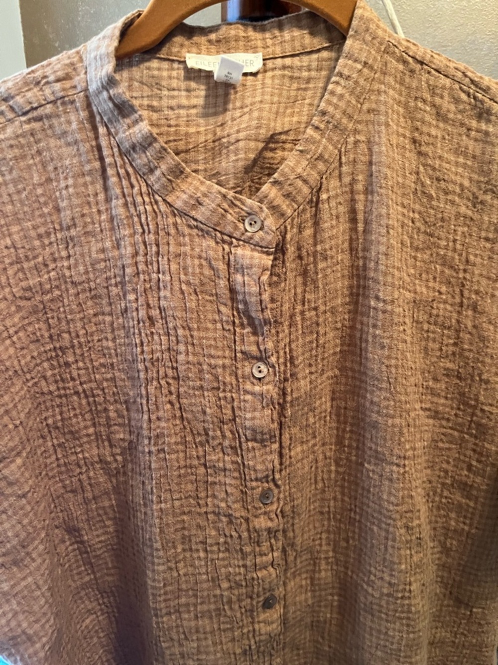 Eileen Fisher Casual Short-Sleeve Button Front Top - Chestnut/Tan Size:XL - Picture 5 of 9